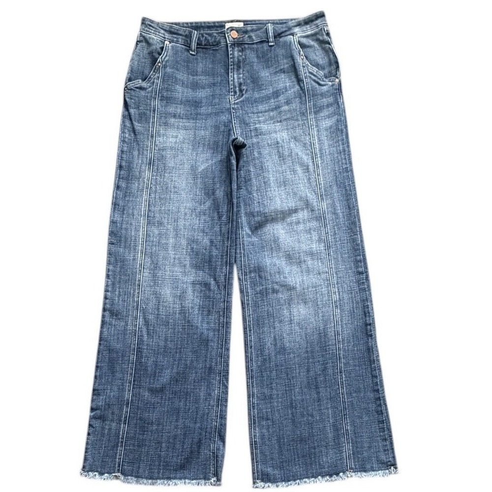 Hint of Blu Jeans Womens 32 Blue Wide Leg Raw Hem Stretch Retro Denim